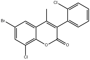 2H-1-Benzopyran-2-one, 6-bromo-8-chloro-3-(2-chlorophenyl)-4-methyl- Struktur