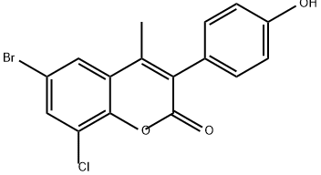 2H-1-Benzopyran-2-one, 6-bromo-8-chloro-3-(4-hydroxyphenyl)-4-methyl- Struktur