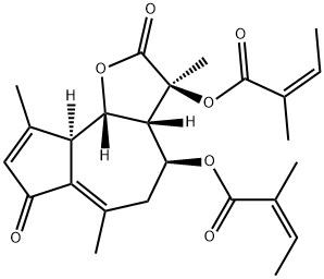 (3R)-2,3,3aβ,4,5,7,9aβ,9bα-Octahydro-3β,6,9-trimethyl-2,7-dioxoazuleno[4,5-b]furan-3α,4β-diyl=bis[(Z)-2-methyl-2-butenoate] Struktur