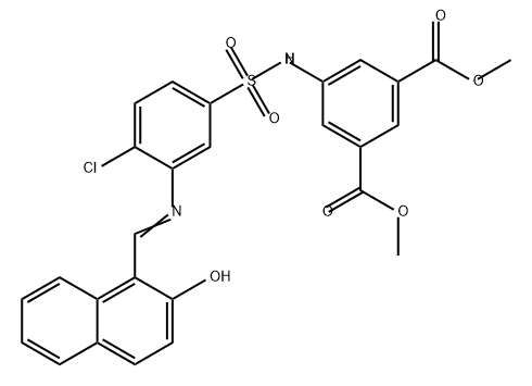 1,3-Benzenedicarboxylic acid, 5-[[[4-chloro-3-[[(2-hydroxy-1-naphthalenyl)methylene]amino]phenyl]sulfonyl]amino]-, 1,3-dimethyl ester Struktur