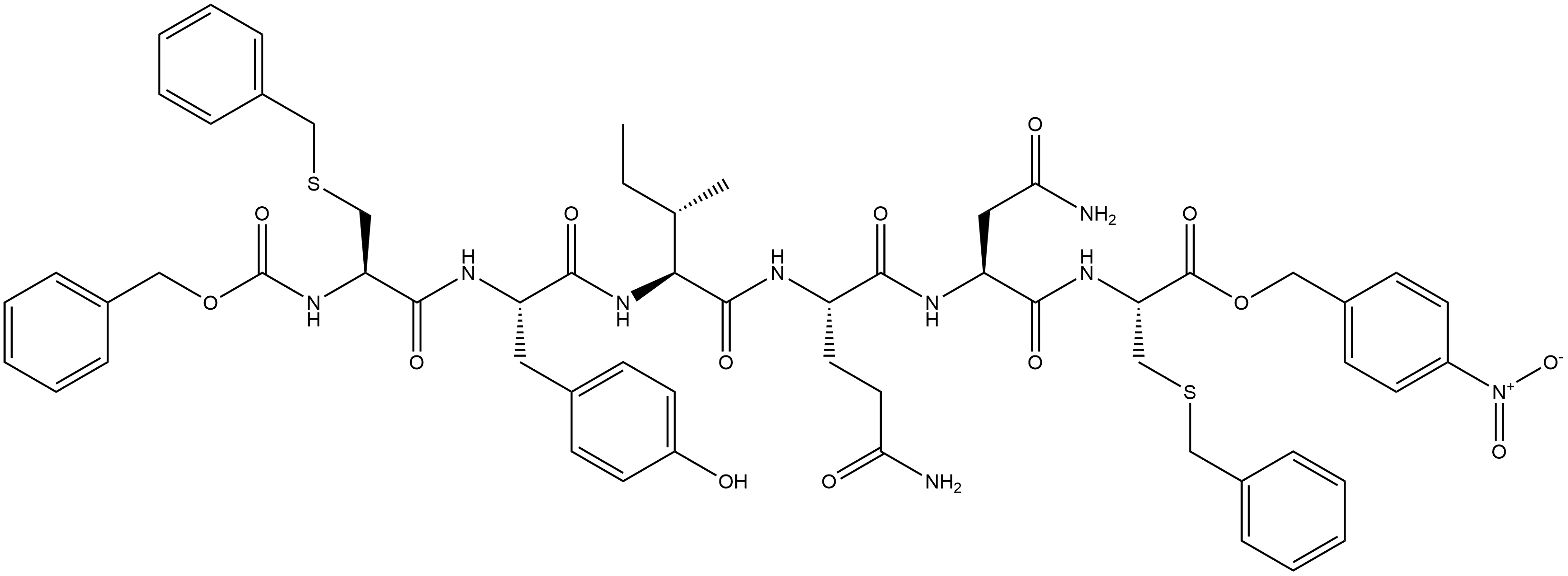 Alanine, 3-(benzylthio)-N-[N2-[N2-[N-[N-[3-(benzylthio)-N-carboxy-L-alanyl]-L-tyrosyl]-L-isoleucyl]-L-glutaminyl]-L-asparaginyl]-, N-benzyl p-nitrobenzyl ester, L- (8CI) Struktur