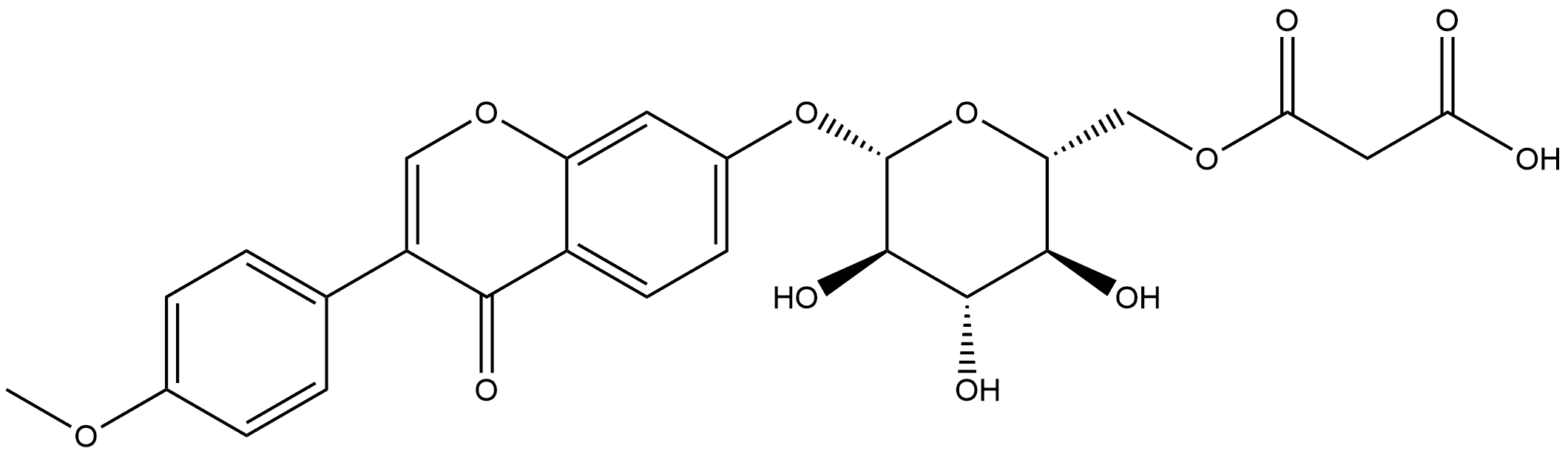 4H-1-Benzopyran-4-one, 7-[[6-O-(carboxyacetyl)-β-D-glucopyranosyl]oxy]-3-(4-methoxyphenyl)- Struktur