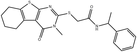 2-[(3-methyl-4-oxo-5,6,7,8-tetrahydro-[1]benzothiolo[2,3-d]pyrimidin-2-yl)sulfanyl]-N-(1-phenylethyl)acetamide Struktur