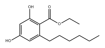 Benzoic acid, 2-hexyl-4,6-dihydroxy-, ethyl ester Struktur