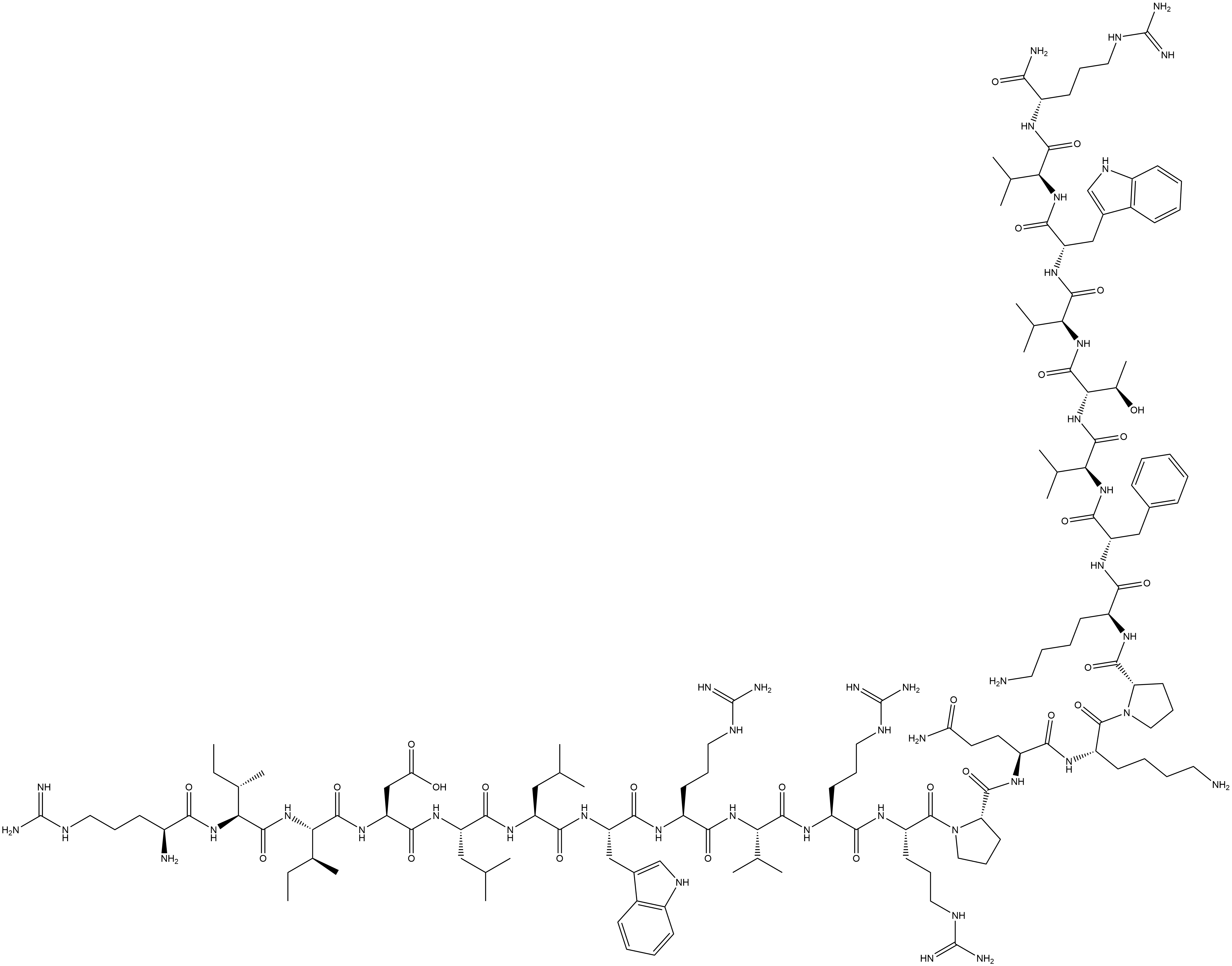 L-Argininamide, L-arginyl-L-isoleucyl-L-isoleucyl-L-α-aspartyl-L-leucyl-L-leucyl-L-tryptophyl-L-arginyl-L-valyl-L-arginyl-L-arginyl-L-prolyl-L-glutaminyl-L-lysyl-L-prolyl-L-lysyl-L-phenylalanyl-L-valyl-L-threonyl-L-valyl-L-tryptophyl-L-valyl- Struktur