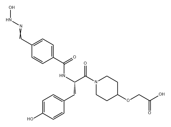 Acetic acid, 2-[[1-[(2S)-2-[[4-[(hydroxyamino)iminomethyl]benzoyl]amino]-3-(4-hydroxyphenyl)-1-oxopropyl]-4-piperidinyl]oxy]- Struktur