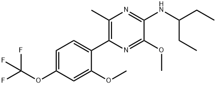 2-Pyrazinamine, N-(1-ethylpropyl)-3-methoxy-5-[2-methoxy-4-(trifluoromethoxy)phenyl]-6-methyl- Struktur