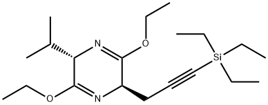 Pyrazine, 3,6-diethoxy-2,5-dihydro-2-(1-methylethyl)-5-[3-(triethylsilyl)-2-propyn-1-yl]-, (2S,5R)- Struktur