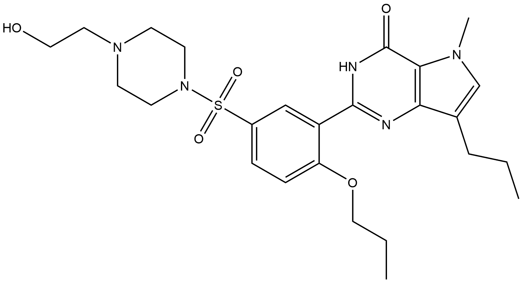 3,5-Dihydro-2-[5-[[4-(2-hydroxyethyl)-1-piperazinyl]sulfonyl]-2-propoxyphenyl]-5-methyl-7-propyl-4H-pyrrolo[3,2-d]pyrimidin-4-one Struktur