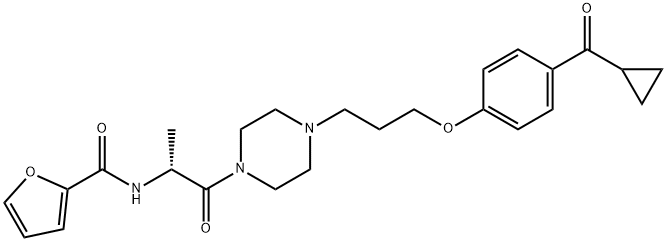 2-Furancarboxamide, N-[(1R)-2-[4-[3-[4-(cyclopropylcarbonyl)phenoxy]propyl]-1-piperazinyl]-1-methyl-2-oxoethyl]- Struktur