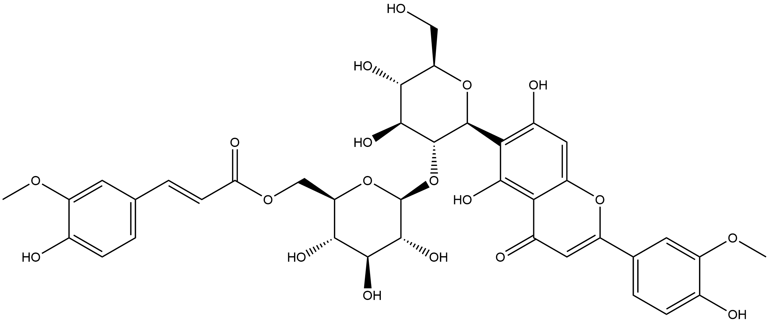 4H-1-Benzopyran-4-one, 5,7-dihydroxy-2-(4-hydroxy-3-methoxyphenyl)-6-[2-O-[6-O-[(2E)-3-(4-hydroxy-3-methoxyphenyl)-1-oxo-2-propen-1-yl]-β-D-glucopyranosyl]-β-D-glucopyranosyl]- Struktur