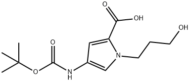 1H-Pyrrole-2-carboxylic acid, 4-[[(1,1-dimethylethoxy)carbonyl]amino]-1-(3-hydroxypropyl)- Struktur