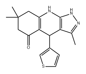 5H-Pyrazolo[3,4-b]quinolin-5-one, 1,4,6,7,8,9-hexahydro-3,7,7-trimethyl-4-(3-thienyl)- Struktur