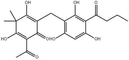 2,5-Cyclohexadien-1-one, 2-acetyl-3,5-dihydroxy-4,4-dimethyl-6-[[2,4,6-trihydroxy-3-(1-oxobutyl)phenyl]methyl]- Struktur