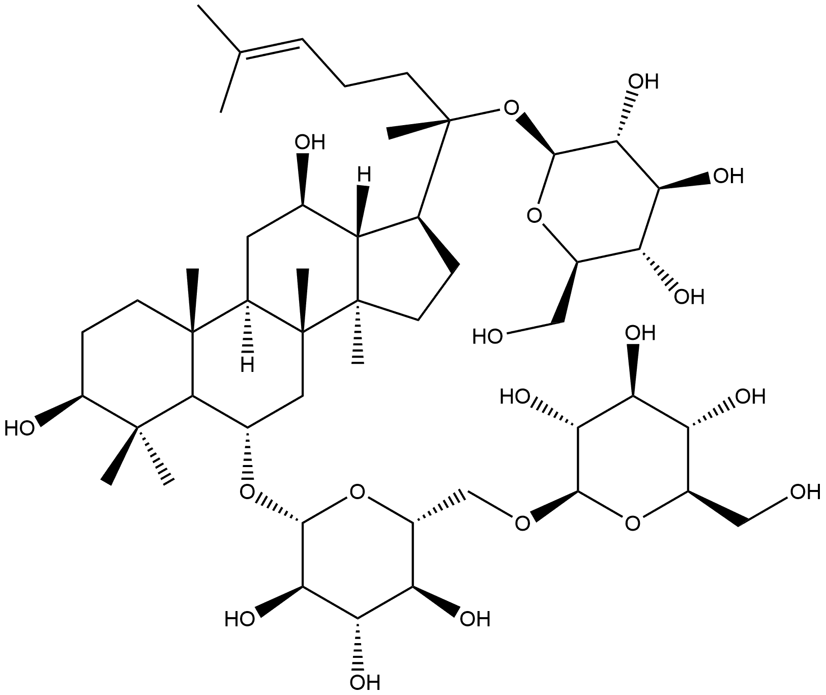 β-D-Glucopyranoside, (3β,6α,12β)-20-(β-D-glucopyranosyloxy)-3,12-dihydroxydammar-24-en-6-yl 6-O-β-D-glucopyranosyl- Struktur