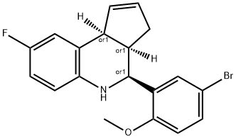 3H-Cyclopenta[c]quinoline, 4-(5-bromo-2-methoxyphenyl)-8-fluoro-3a,4,5,9b-tetrahydro-, (3aR,4S,9bS)-rel- Struktur