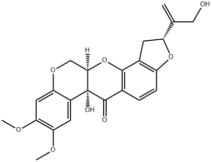 (2R,12aR)-1,2,6,6a,12,12a-Hexahydro-6aα-hydroxy-2-[1-(hydroxymethyl)ethenyl]-8,9-dimethoxy[1]benzopyrano[3,4-b]furo[2,3-h][1]benzopyran-6-one Struktur