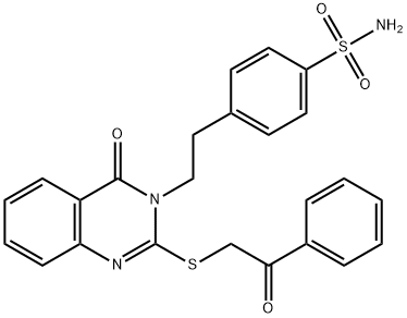 Benzenesulfonamide, 4-[2-[4-oxo-2-[(2-oxo-2-phenylethyl)thio]-3(4H)-quinazolinyl]ethyl]- Struktur