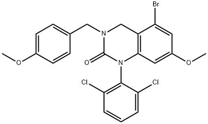 5-Bromo-1-(2,6-dichlorophenyl)-7-methoxy-3-[(4-methoxyphenyl)methyl]-4H-quinazolin-2-one Struktur