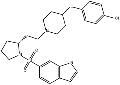 1H-Indole, 6-[[(2R)-2-[2-[4-(4-chlorophenoxy)-1-piperidinyl]ethyl]-1-pyrrolidinyl]sulfonyl]- Struktur