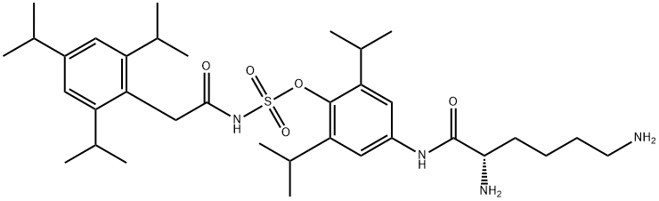 Sulfamic acid, [[2,4,6-tris(1-methylethyl)phenyl]acetyl]-, 4-[[(2S)-2,6-diamino-1-oxohexyl]amino]-2,6-bis(1-methylethyl)phenyl ester (9CI) Struktur