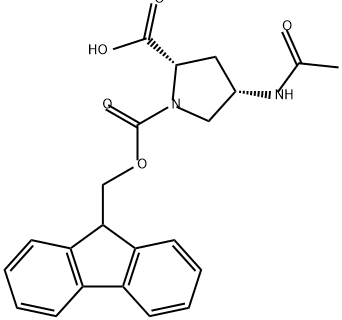 1,2-Pyrrolidinedicarboxylic acid, 4-(acetylamino)-, 1-(9H-fluoren-9-ylmethyl) ester, (2S,4S)- Struktur