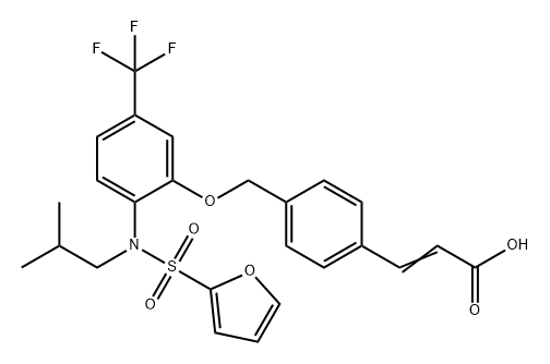 2-Propenoic acid, 3-[4-[[2-[(2-furanylsulfonyl)(2-methylpropyl)amino]-5-(trifluoromethyl)phenoxy]methyl]phenyl]- Struktur