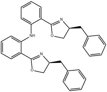 Benzenamine, 2-[(4S)-4,5-dihydro-4-(phenylmethyl)-2-oxazolyl]-N-[2-[(4S)-4,5-dihydro-4-(phenylmethyl)-2-oxazolyl]phenyl]- Struktur