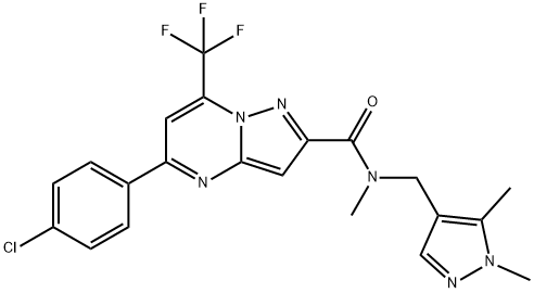 Pyrazolo[1,5-a]pyrimidine-2-carboxamide, 5-(4-chlorophenyl)-N-[(1,5-dimethyl-1H-pyrazol-4-yl)methyl]-N-methyl-7-(trifluoromethyl)- Struktur