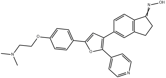 1H-Inden-1-one, 5-[5-[4-[2-(dimethylamino)ethoxy]phenyl]-2-(4-pyridinyl)-3-furanyl]-2,3-dihydro-, oxime Struktur