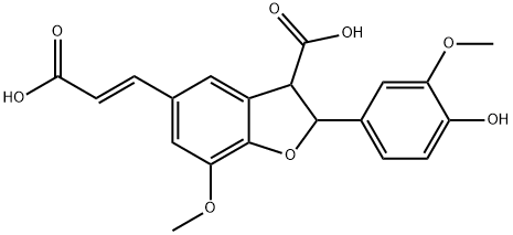 3-Benzofurancarboxylic acid, 5-[(1E)-2-carboxyethenyl]-2,3-dihydro-2-(4-hydroxy-3-methoxyphenyl)-7-methoxy- Struktur