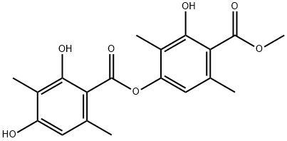 Benzoic acid, 2,4-dihydroxy-3,6-dimethyl-, 3-hydroxy-4-(methoxycarbonyl)-2,5-dimethylphenyl ester Struktur