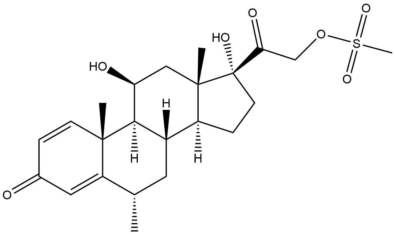 Pregna-1,4-diene-3,20-dione, 11,17-dihydroxy-6-methyl-21-[(methylsulfonyl)oxy]-, (6α,11β)- Struktur