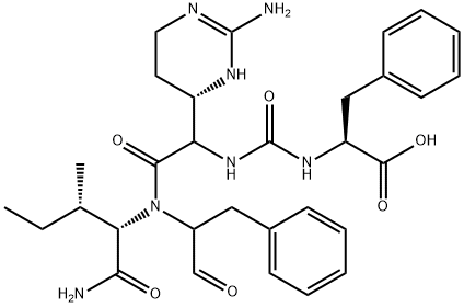 L-2-(2-amino-1,4,5,6-tetrahydro-4-pyrimidinyl)-N-[[(alpha-carboxyphenethyl)amino]carbonyl]glycyl-N-(alpha-formylphenethyl)-L-isoleucinamide, stereoisomer Struktur