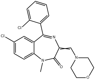 2H-1,4-Benzodiazepin-2-one, 7-chloro-5-(2-chlorophenyl)-1,3-dihydro-1-methyl-3-(4-morpholinylmethylene)- Struktur