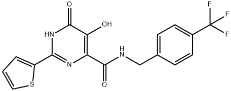 4-Pyrimidinecarboxamide, 1,6-dihydro-5-hydroxy-6-oxo-2-(2-thienyl)-N-[[4-(trifluoromethyl)phenyl]methyl]- Struktur