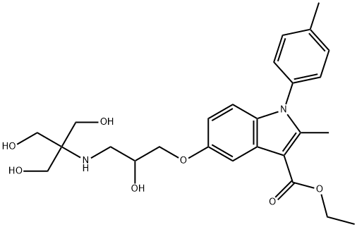 1H-Indole-3-carboxylic acid, 5-[2-hydroxy-3-[[2-hydroxy-1,1-bis(hydroxymethyl)ethyl]amino]propoxy]-2-methyl-1-(4-methylphenyl)-, ethyl ester Struktur