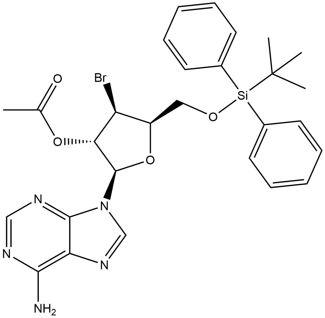 9H-Purin-6-amine, 9-[2-O-acetyl-3-bromo-3-deoxy-5-O-[(1,1-dimethylethyl)diphenylsilyl]-β-D-xylofuranosyl]- Struktur