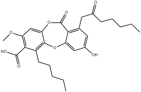 11H-Dibenzo[b,e][1,4]dioxepin-7-carboxylic acid, 3-hydroxy-8-methoxy-11-oxo-1-(2-oxoheptyl)-6-pentyl- Struktur