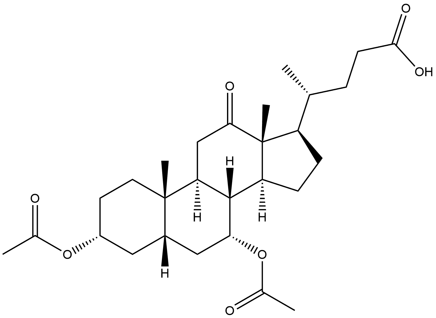 Cholan-24-oic acid, 3,7-bis(acetyloxy)-12-oxo-, (3α,5β,7α)- (9CI) Struktur