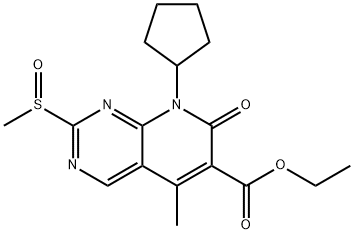 Pyrido[2,3-d]pyrimidine-6-carboxylic acid, 8-cyclopentyl-7,8-dihydro-5-methyl-2-(methylsulfinyl)-7-oxo-, ethyl ester Struktur