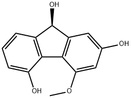 9H-Fluorene-2,5,9-triol, 4-methoxy-, (9R)- Struktur