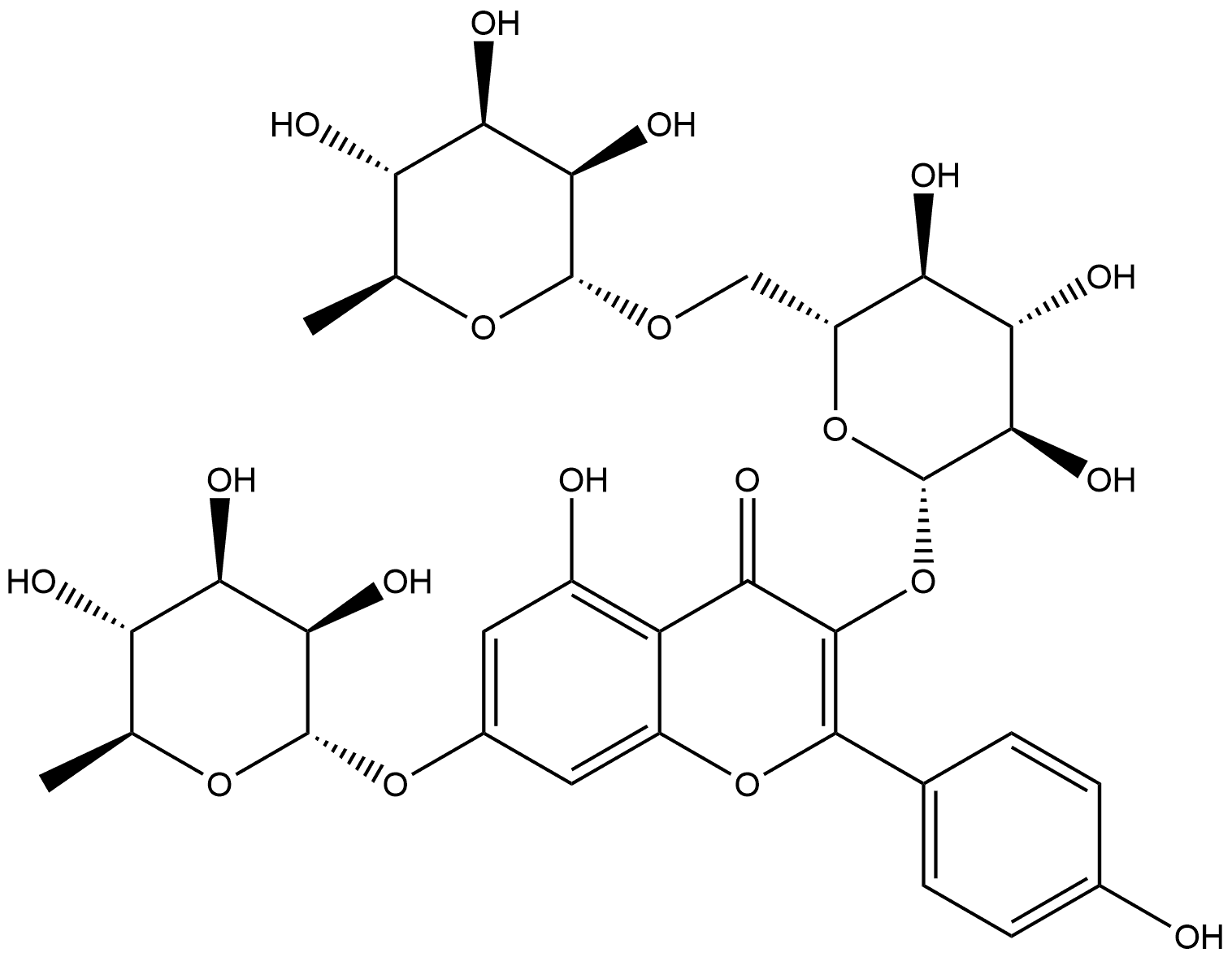 4H-1-Benzopyran-4-one, 3-[[6-O-(6-deoxy-α-L-mannopyranosyl)-β-D-glucopyranosyl]oxy]-7-[(6-deoxy-α-L-mannopyranosyl)oxy]-5-hydroxy-2-(4-hydroxyphenyl)- Struktur