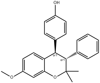 Phenol, 4-[(3R,4R)-3,4-dihydro-7-methoxy-2,2-dimethyl-3-phenyl-2H-1-benzopyran-4-yl]-, rel- Struktur