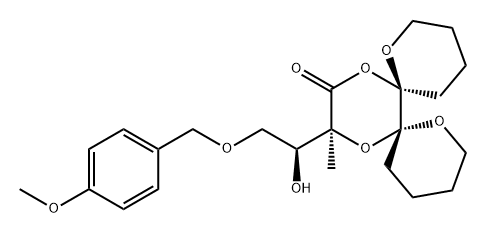 1,8,13,16-Tetraoxadispiro[5.0.5.4]hexadecan-14-one, 15-[(1S)-1-hydroxy-2-[(4-methoxyphenyl)methoxy]ethyl]-15-methyl-, (6R,7R,15S)- Struktur