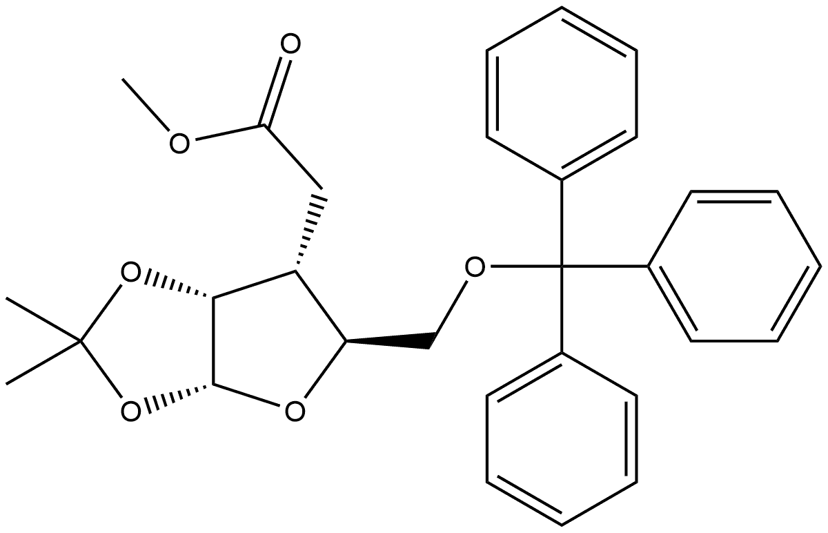 3-C-Carbomethoxymethyl-3-deoxy-1,2-O-isopropylidene-5-O-trityl-α-D-ribofuranose Struktur