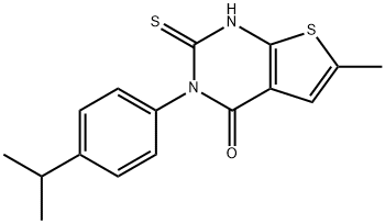 6-methyl-3-(4-propan-2-ylphenyl)-2-sulfanylidene-1H-thieno[2,3-d]pyrimidin-4-one Struktur