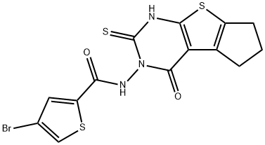 4-bromo-N-(1-oxo-3-sulfanylidene-4,6,7,8-tetrahydrocyclopenta[2,3]thieno[2,4-b]pyrimidin-2-yl)thiophene-2-carboxamide Struktur