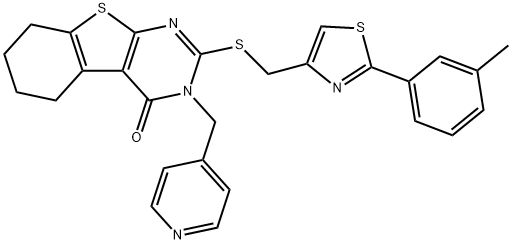 2-[[2-(3-methylphenyl)-1,3-thiazol-4-yl]methylsulfanyl]-3-(pyridin-4-ylmethyl)-5,6,7,8-tetrahydro-[1]benzothiolo[2,3-d]pyrimidin-4-one Struktur