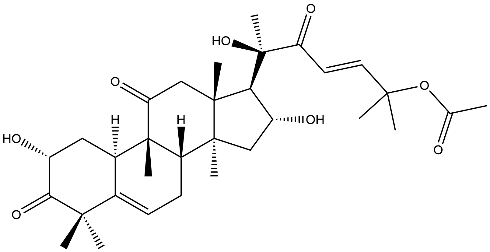 19-Norlanosta-5,23-diene-3,11,22-trione, 25-(acetyloxy)-2,16,20-trihydroxy-9-methyl-, (2α,9β,10α,16α,23E)- (9CI) Struktur